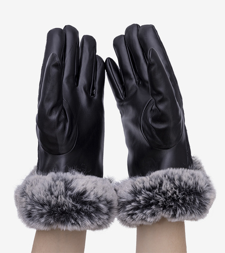 Чорні рукавички з хутром Dostie